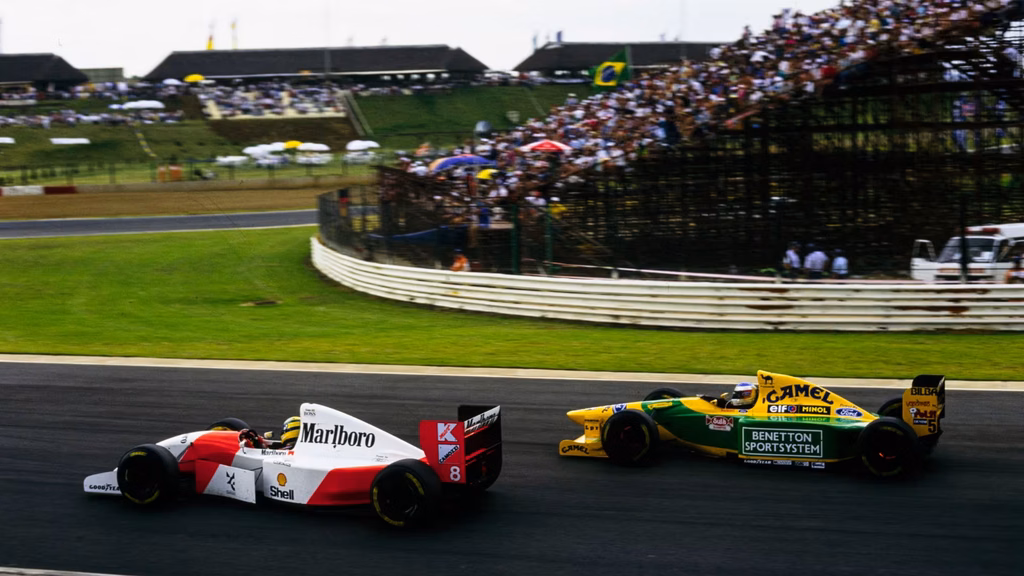 Senna e Schumacher durante o GP da África do Sul de 1993